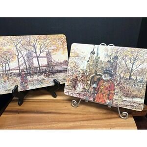 5 Vintage Clover Leaf Table Mats Cork London Scenes  Made in England 1970s